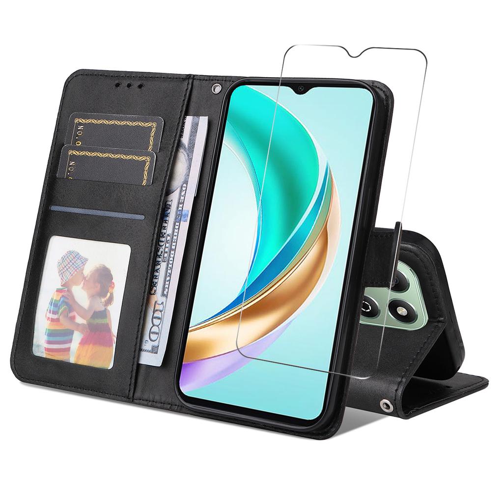 For Honor X6b 4G/Honor X5b Plus/Honor X6c 4G PU Leather Wallet Case Phone Stand Cover with Tempered Glass