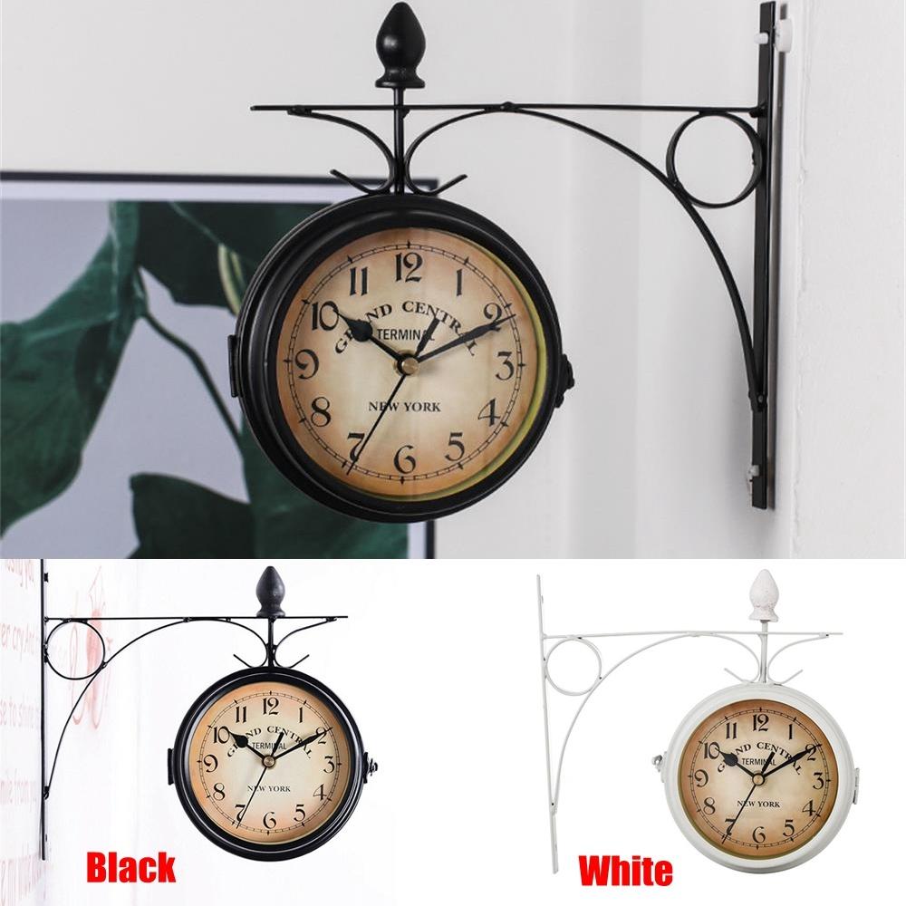 Gentral Station Hot Classic Retro Garden Home Decoration Bracket Metal Clock Double Sided Wall Clock Outside