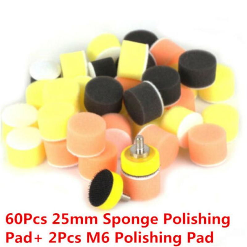 Набор из 60 шт. 1" 25 мм губчатых полировальных кругов для полировки. Полировальная машинка для автомобиля + 2 шт. опорные пластины для полировальных кругов M6. Подходит для электрической шлифовальной машины Dremel, роторного инструмента.