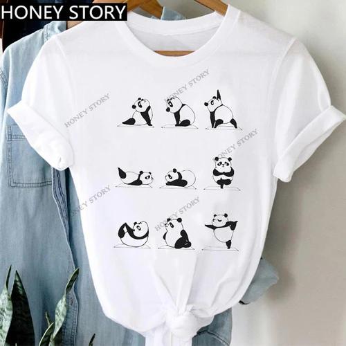 Women's Animal Panda Alpaca Print Loose T-shirt Aesthetic Graphic Top Summer Fashion Polyester Fabric Student Base Layer Shirt