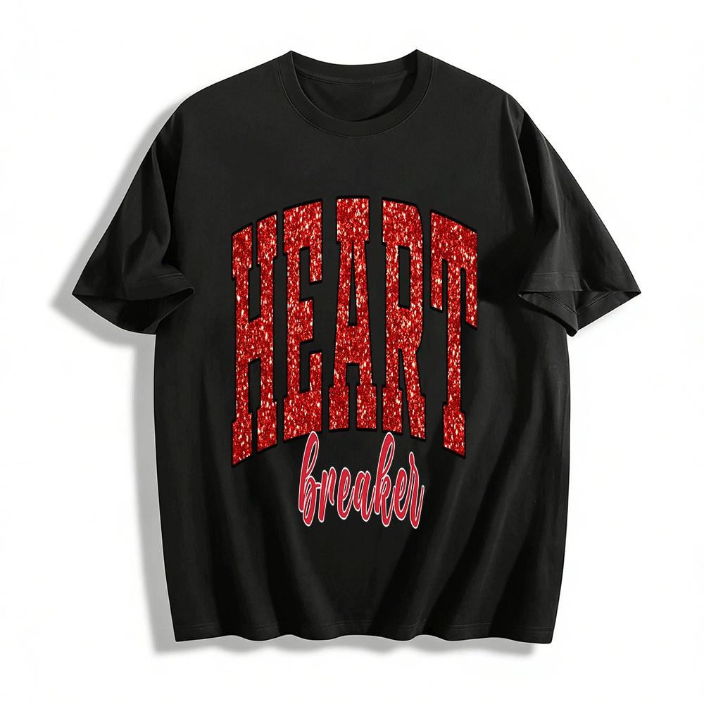 Топ с принтом букв 'Heart Breaker' и глиттером, повседневная футболка, модный топ ко Дню святого Валентина, футболка из чистого хлопка