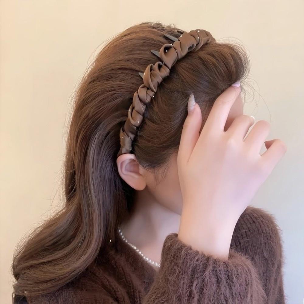 Comfortable Pleated Fabric Headband Satins Material Non-slip Hair Band Daily