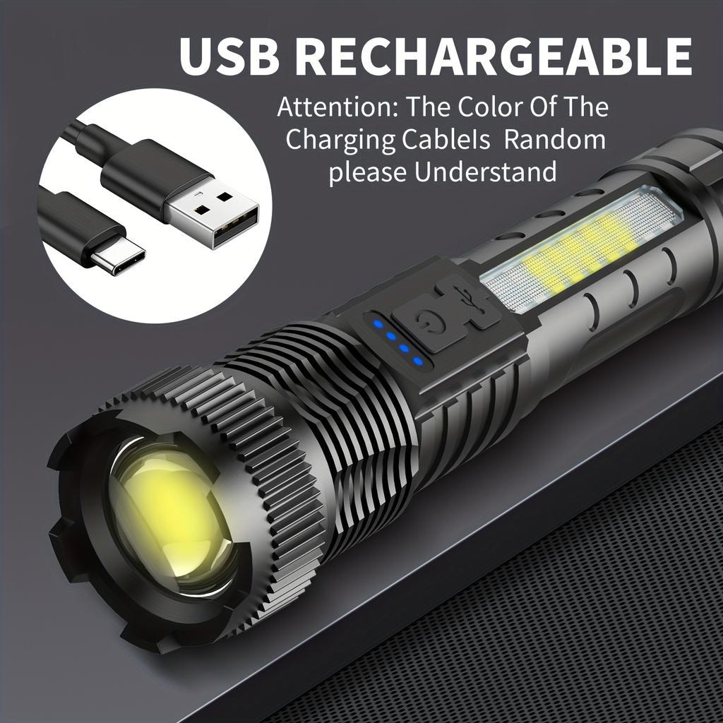 Rechargeable LED Flashlights With 6 Lighting Modes, COB Side Lights & Powerful Handheld Design – Super Bright & Long Range, Perfect For Camping