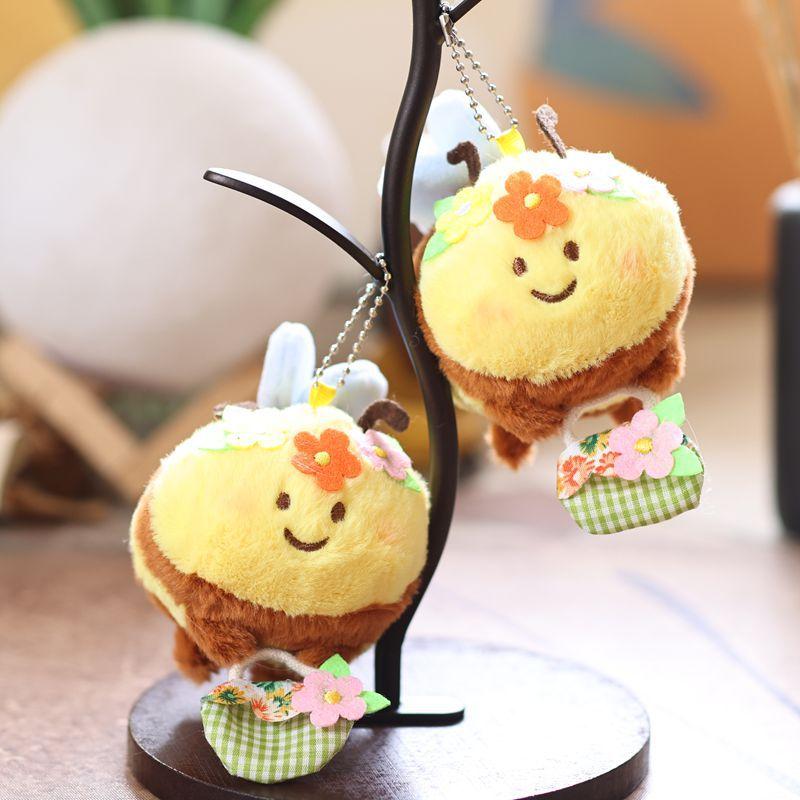 1 шт. Кавайный милый плюшевый брелок-подвеска в виде корзины с цветами и куклы маленькой пчелки, аксессуары для детского рюкзака, праздничные подарки