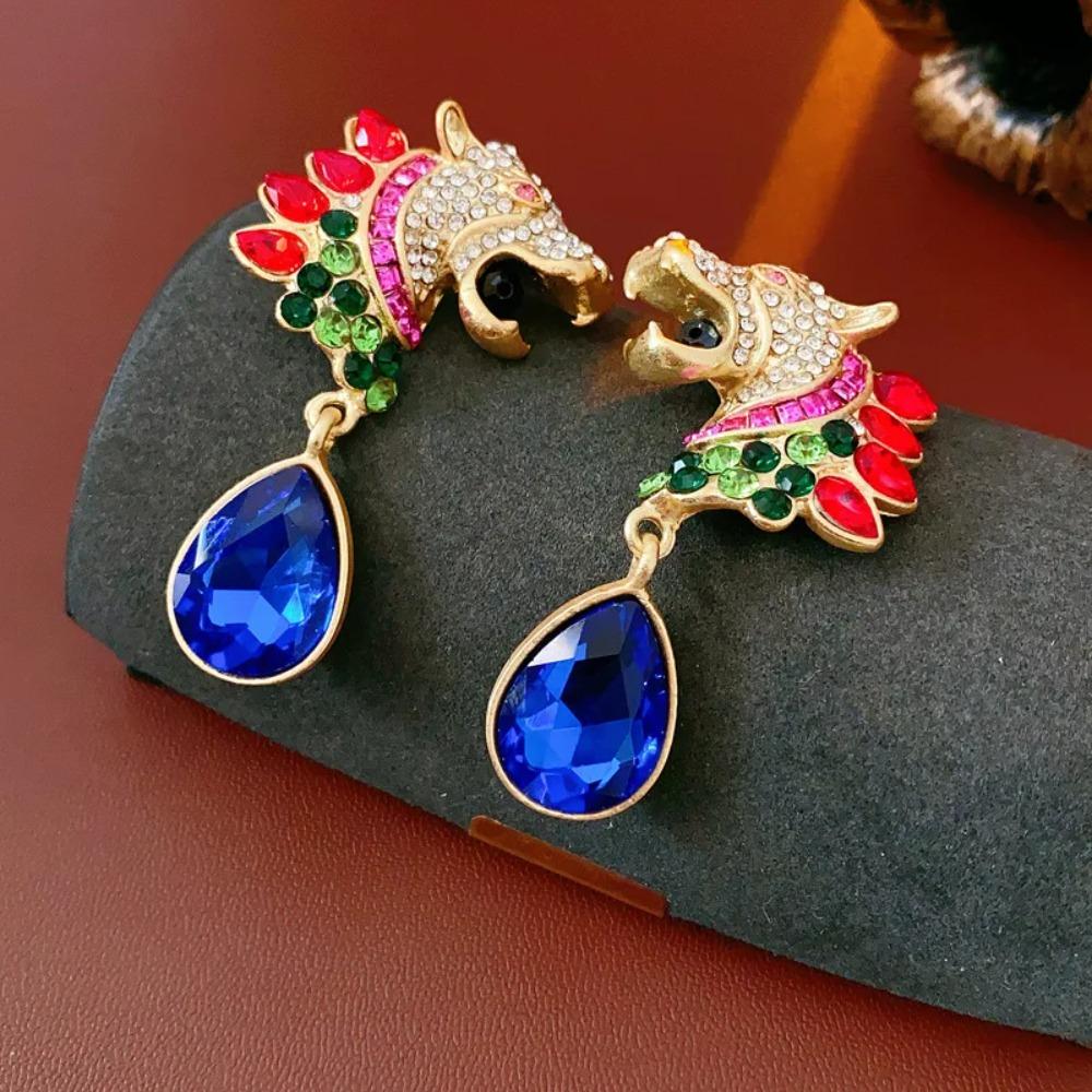 Преувеличенные овальные серьги-капли, винтажные серьги-гвоздики, серьги с леопардовым принтом и стразами, вечеринка