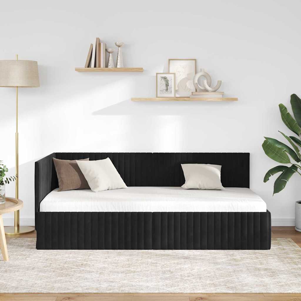 Corner Bed Frame with Headboard Black 90 cm x 190 cm Velvet