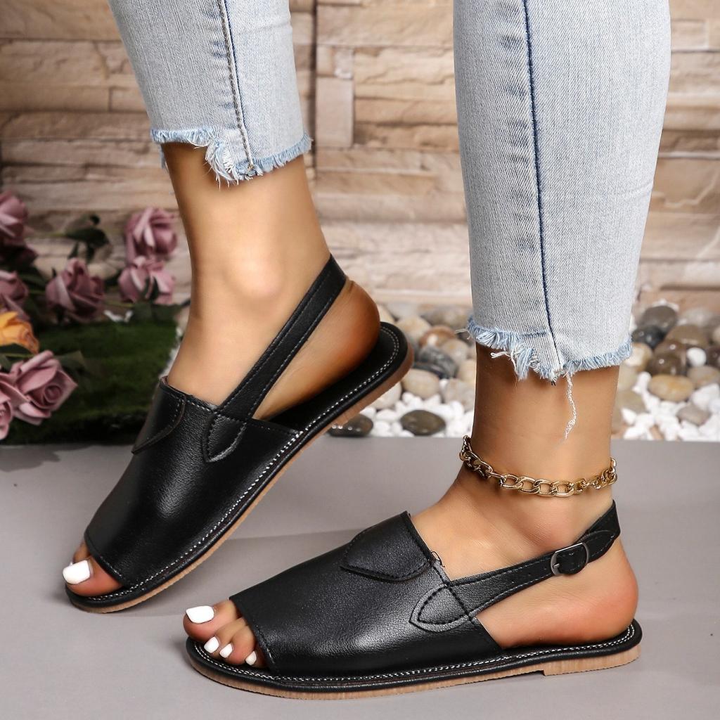 Large Size Sandals Women's New Fashion One-word Buckle Strap Flat-soled Sandals Women 43