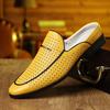 New Men's Blue Yellow Red Half Slippers Leather Shoes Male Casual Mules Moccasins Breathable Loafers Zapatos Hombre
