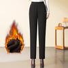 Женские брюки-сигареты с высокой посадкой и флисовой подкладкой, зимний стиль 2024, теплые утолщенные больших размеров для повседневной носки