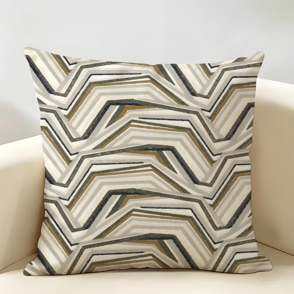 Simple Geo Inlay Pattern Cushion Cover Natural Linen Organic Fabric Double-Sided Printing Breathable Perfect For Home Decor