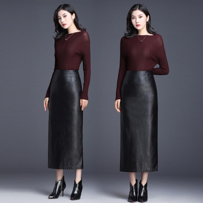 Кожаная юбка весна и осень женская юбка женская высокого класса средняя и длинная юбка a-word юбка женская вертикальная юбка бедра дети