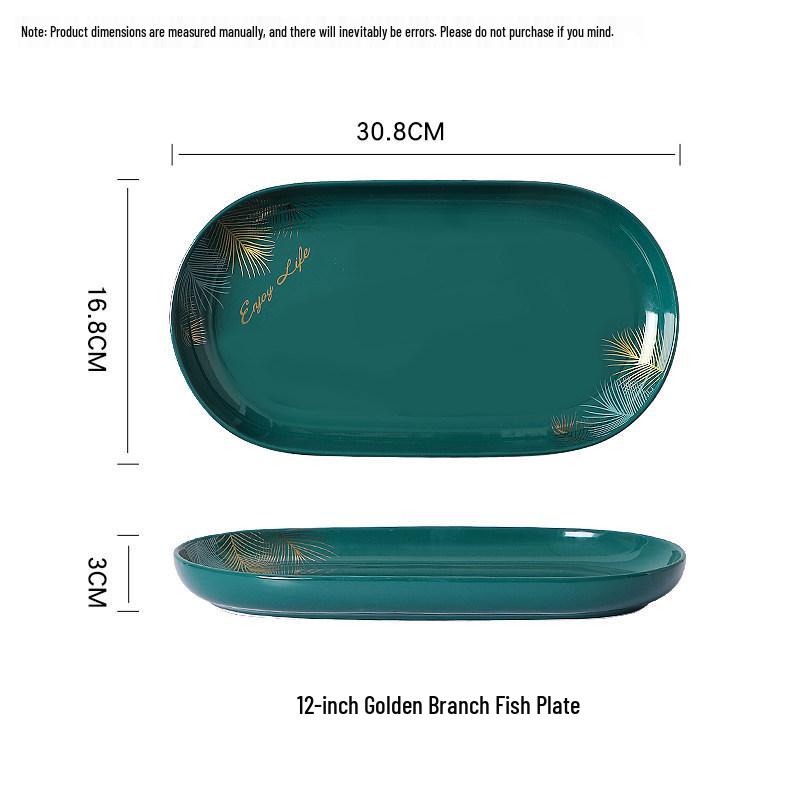 Набор из 2 керамических тарелок для рыбы овальной формы цвета павлиньего зеленого - Роскошный набор для суши и посуды