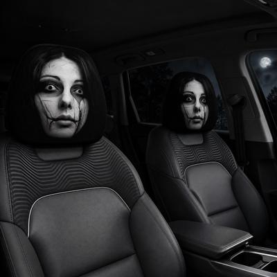 Забавные Мультяшные Чехлы на Подголовник Автомобиля, Универсальная Дышащая Эластичная Подушка-Поддержка Шеи для Сиденья, Жуткий Декор Салона Автомобиля на Хэллоуин