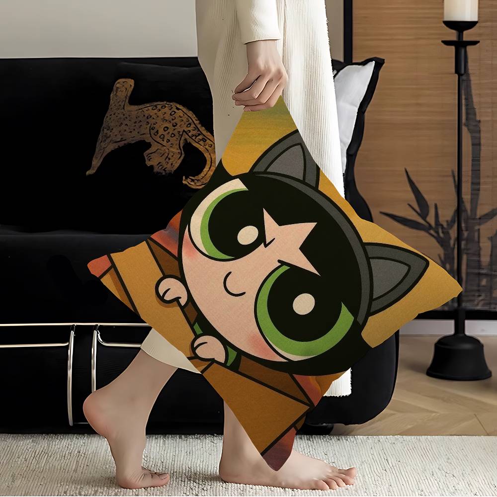 kawaii PPowerpuff Anime GGirls Cushion Cover Pillow Cover Decor Pillowcase Printed Cushion Case for Couch