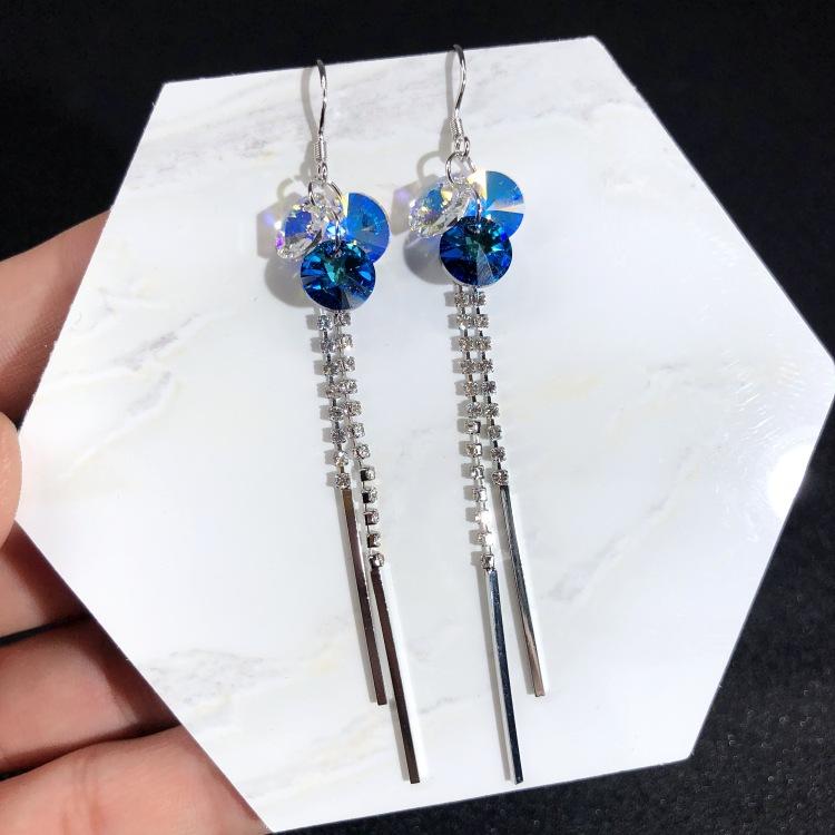 Австрийские серьги из супер-блестящего хрусталя, серьги-пусеты, нишевые серьги с высококлассным темпераментом, длинные простые серьги, серебряные иглы 925 пробы.