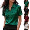 Women's Elegant Satin Short-Sleeve Blouse With Double Pockets