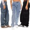 Ladies Straight Loose Wide Leg Pants Cargo Multi Pocket Jeans Casual Jeans For Women