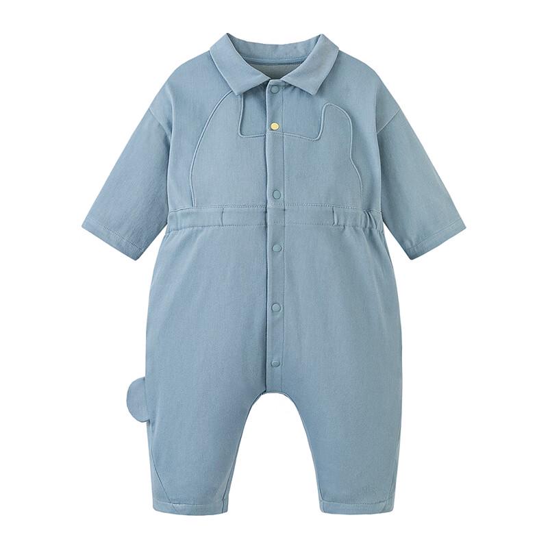 Mini Balabala Baby Denim-Look Long Sleeve Romper