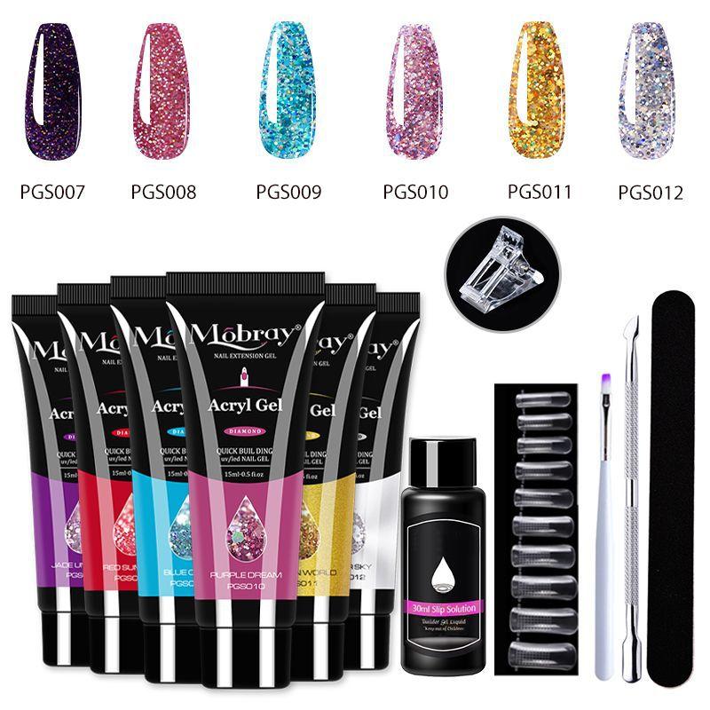 7Pcs Nail Extension Gel Kit, Crystal Nail Tools Set, Brush-On Acrylic Nail Extension Kit, Strong & Long-Lasting Nail Art