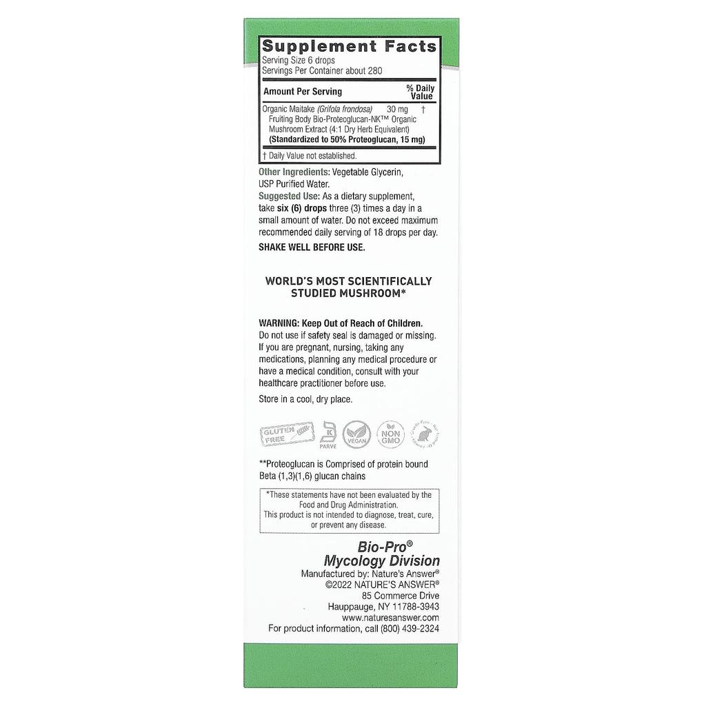 Nature'S Answer, Bio-Pro Leaf Mushroom Bio-Beta Glucan, Alcohol Free, 15Mg, 60Ml(2Fl Oz)