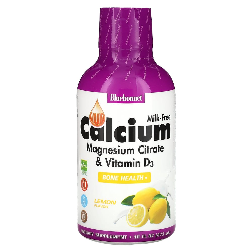 Bluebonnet Nutrition Liquid Calcium Magnesium Citrate & Vitamin D3 Lemon Flavor 473ml (16 fl oz)