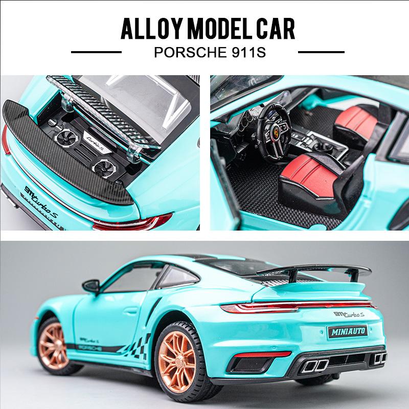1:24 масштаба 911 Turbos, металлический спортивный автомобиль, модель из сплава, литой автомобиль и игрушечный автомобиль, имитация звука и света, коллекция, детский подарок