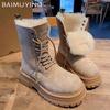 Ботильоны на платформе для снега, женские, меховые, теплые, замшевые, женские, тренд 2025 года, зимние, короткие, плюшевые, готические, для ходьбы, мотоциклетные, Botas De Mujer