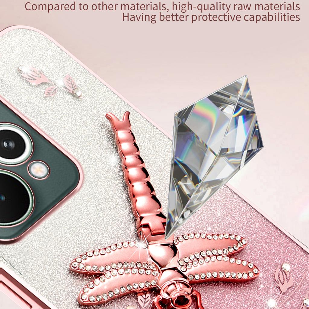 For Realme 15 Pro 5G Case Dragonfly Kickstand TPU Flowers Glitter Phone Cover