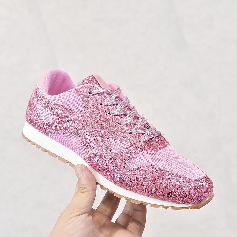 Fashion New Fashion Women Glitter Sneakers Casual Bling Vulcanized Shoes Female Mesh Lace Up Platform Comfort Fashion Shoes Plus Size 43