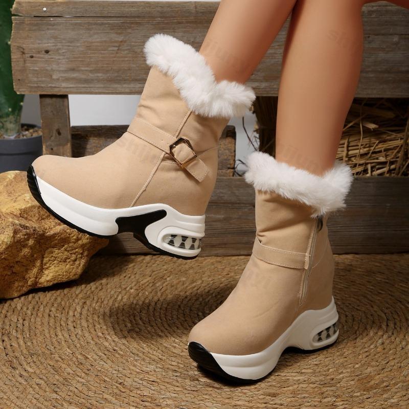Fashion Fashion Belt Buckle Warm Casual Thick Soled Snow Boots for Women 2025 Winter New Comforatble Versatile Chunky Hairy Cotton Shoes