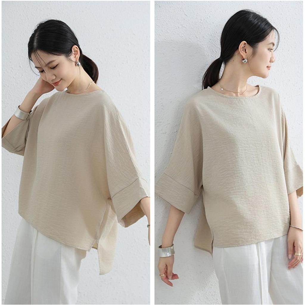 Летняя блузка женская с рукавом долман, короткая, свободного кроя, летняя, элегантная [fourfivesixharu], рукав, топ, футболка, рукав, рукав 5/8, посадка, пуловер,