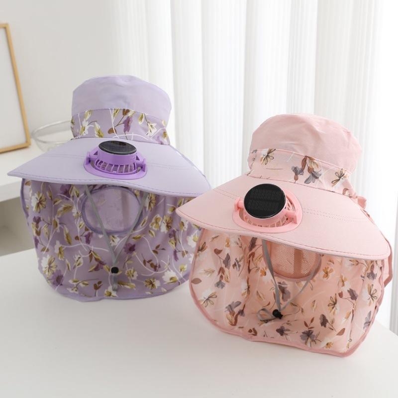 Summer Solar Rechargeable Fan Sun Hat Ladies Sunscreen UV Face Cover Shawl Hat Outdoor Tea Picking Hat