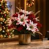 Artificial Dieffenbachia Plants 5/7/10/12 Heads Poinsettia Flowers, Christmas Fake Floral Berry Centerpiece, Maintenance Free Potted Fade-Resistant