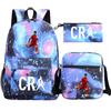 Cristiano Ronaldo Print Youth School Backpack Set Teens - 3-Piece Oxford Fabric Dual-Shoulder Bag With Breathable Padded