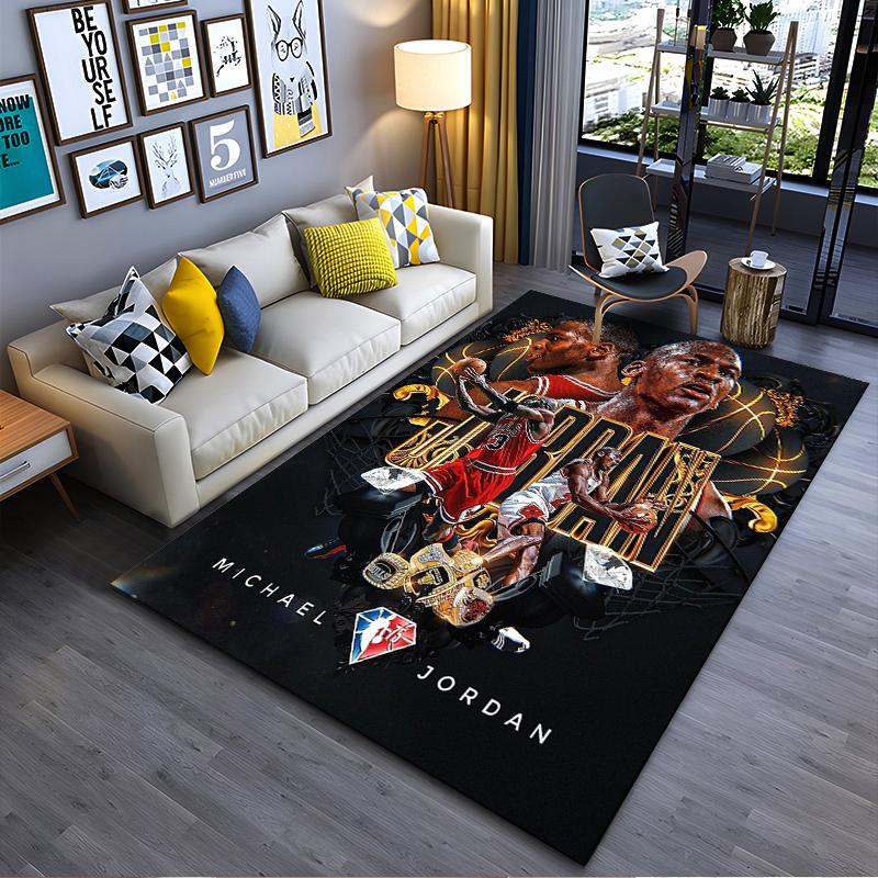 Sports Area Rug, Michael Jordan Chicago Bulls Number 23 Gold Ornamental Rings NBA 75th Anniversary Print, Fan Decor, Non-Slip Mat