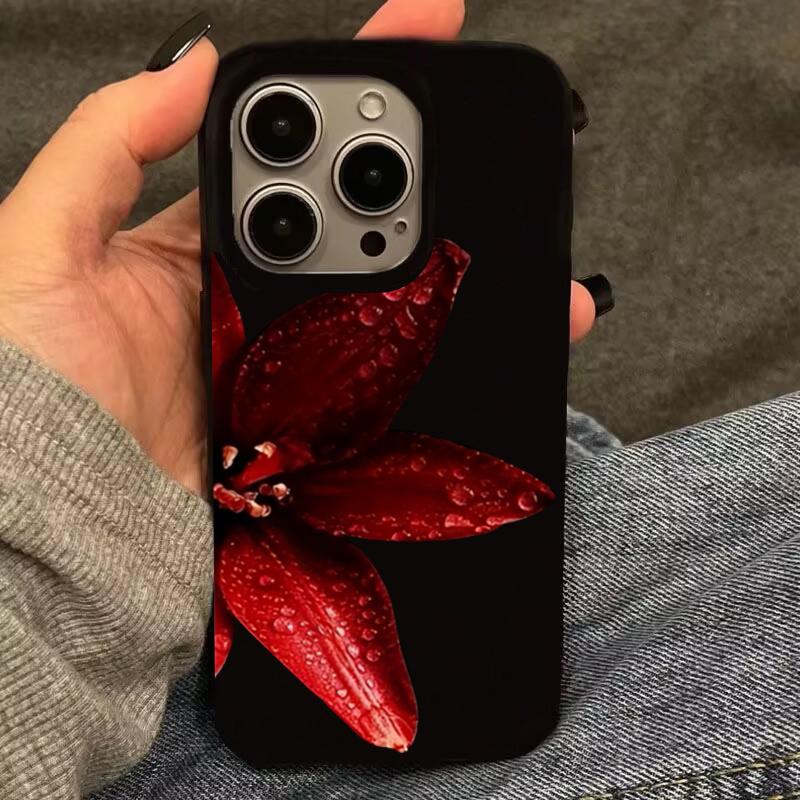 Чехол для телефона для iPhone 11 12 13 14 15 16 17 Pro Max 16E 17Air X XR XS Max 7 8 Plus Красный Ретро Цветок Лилии Ударопрочный Мягкий Чехол