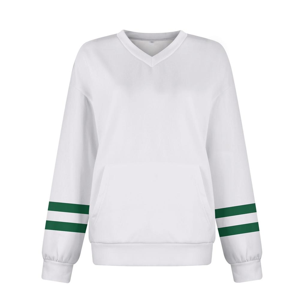 Женская повседневная модная полосатая толстовка с V-образным вырезом и длинным рукавом, легкая толстовка с карманами