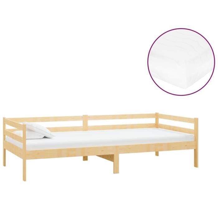 VidaXL Lit de repos avec matelas 90x200 cm Bois de pin massif 3083564