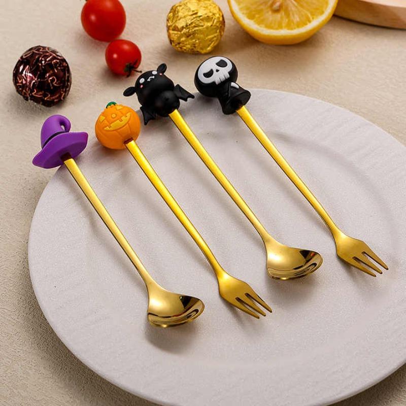 Halloween Gifts 304 Stainless Coffee Spoons Halloween Style Pendant Cake Fork Theme Party Dining-table Cutlery Set
