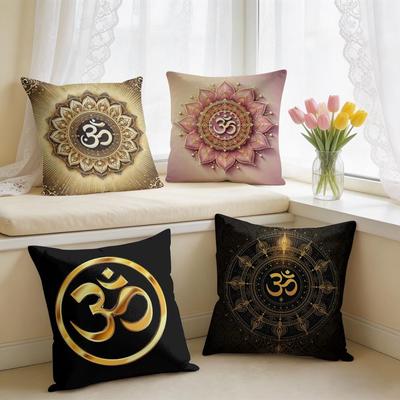 Luxury Golden Mandala Om Cushion Cover Square Short Plush Pillow Case Living Room Sofa Home Decor Funda X