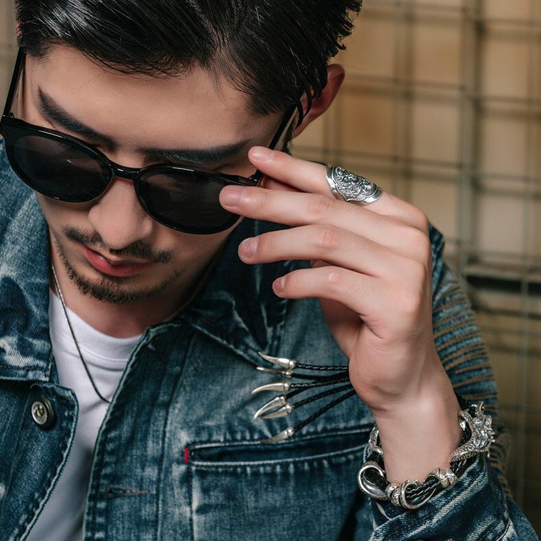 Новый браслет ручной работы с изображением властного дракона, модные мужские украшения, серебряный ретро-дракон со знаком зодиака