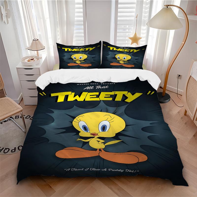 3pcs bedding set Tweety Bird Looney Tunes Includes 1 Comforter + 2 Pillowcases, Without Pillow Inserts, Soft Comfortable, Lightweight Breath