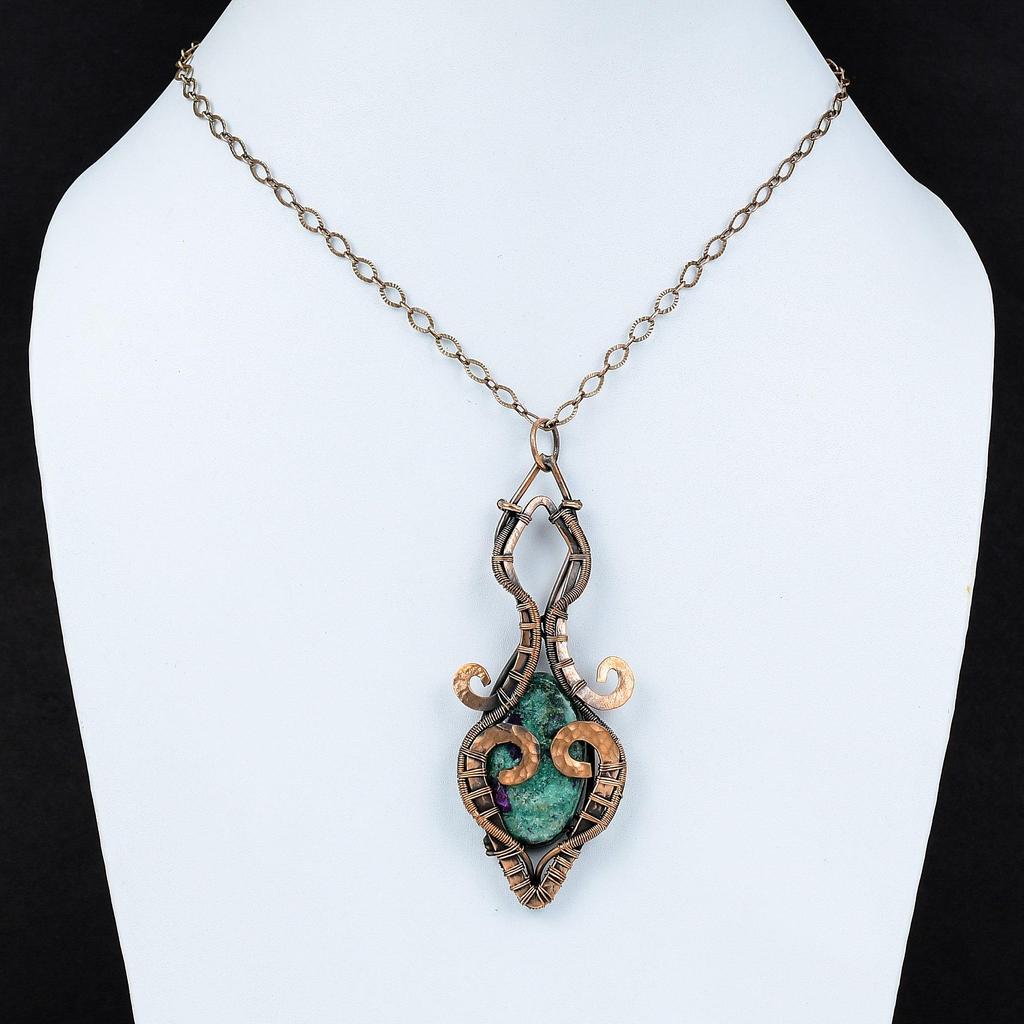 Кулон из рубина и фуксита, подвеска из медной проволоки, элегантный кулон, замечательные медные украшения ручной работы, оригинальный кулон из драгоценного камня, подарок для женщин