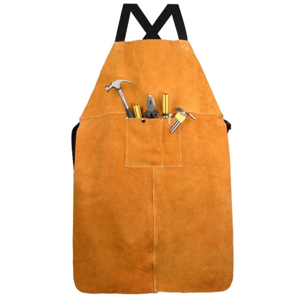 Orange Thick Cowhide Welding Apron Cowhide 90cm*60cm Pocket Design Welding Gear Wearproof Anti-scald Electrician Workwear