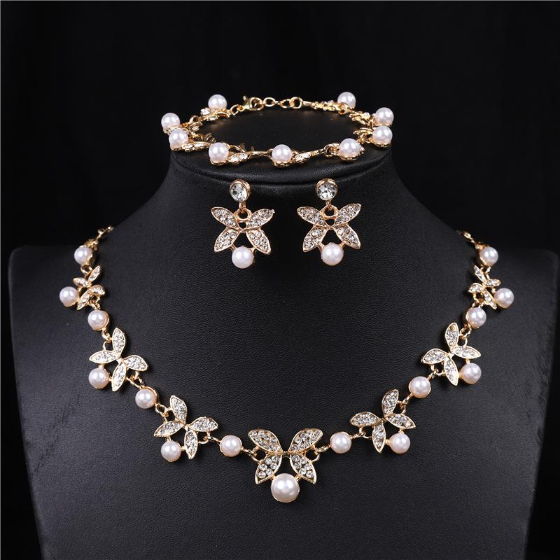 Fashion Pearl Necklace Set For Women - Bracelet And Earrings Set Wedding Jewelry Set For Brides.