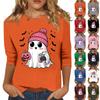 Women's Fashion Casual Three-Quarter Sleeve Halloween Print Round Neck T-Shirt Top