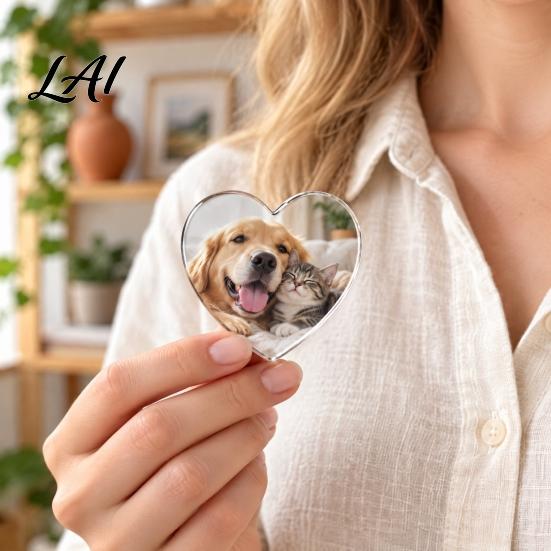 Love Heart Fridge Magnet 3Pcs DIY Kit Clear Acrylic Photo Set Customizable Square Round Refrigerator Crafts for Home Office Kitchen Decor