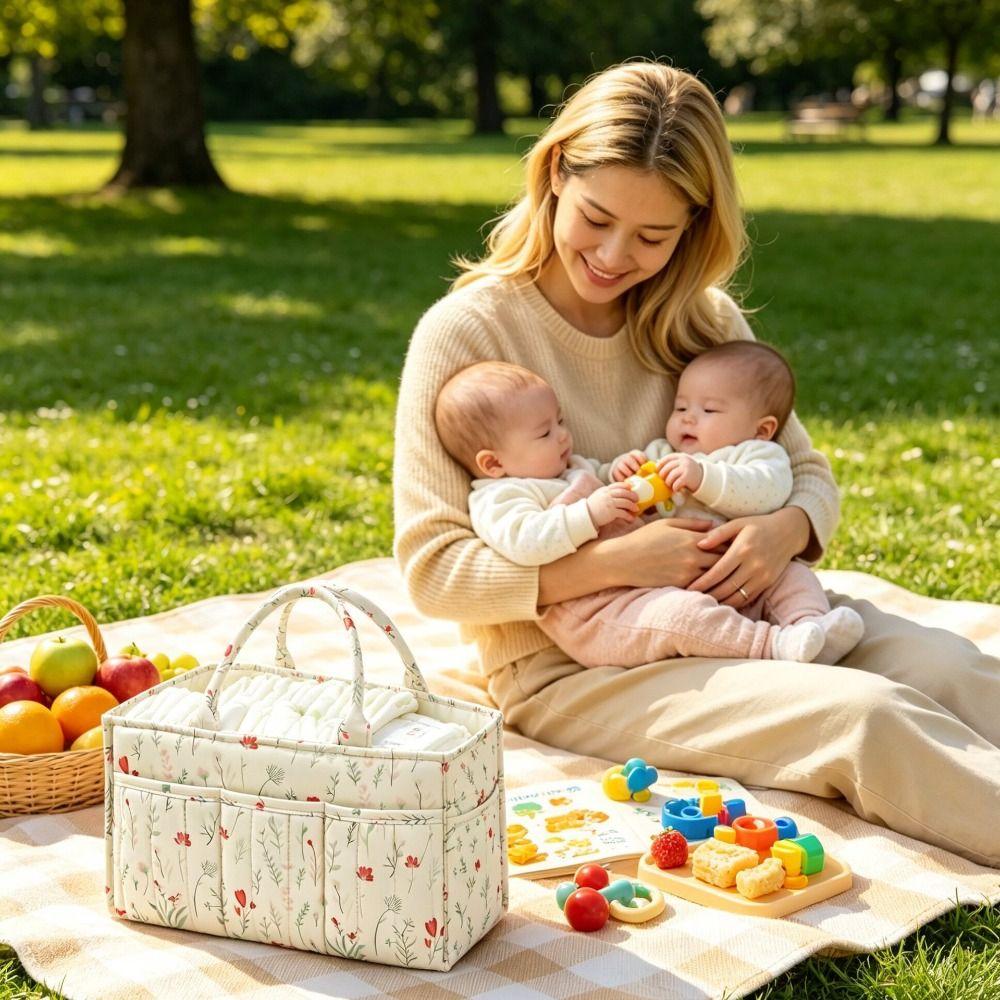 Large Capacity Nursery Storage Basket Portable Diaper Bag Gift for Baby Shower