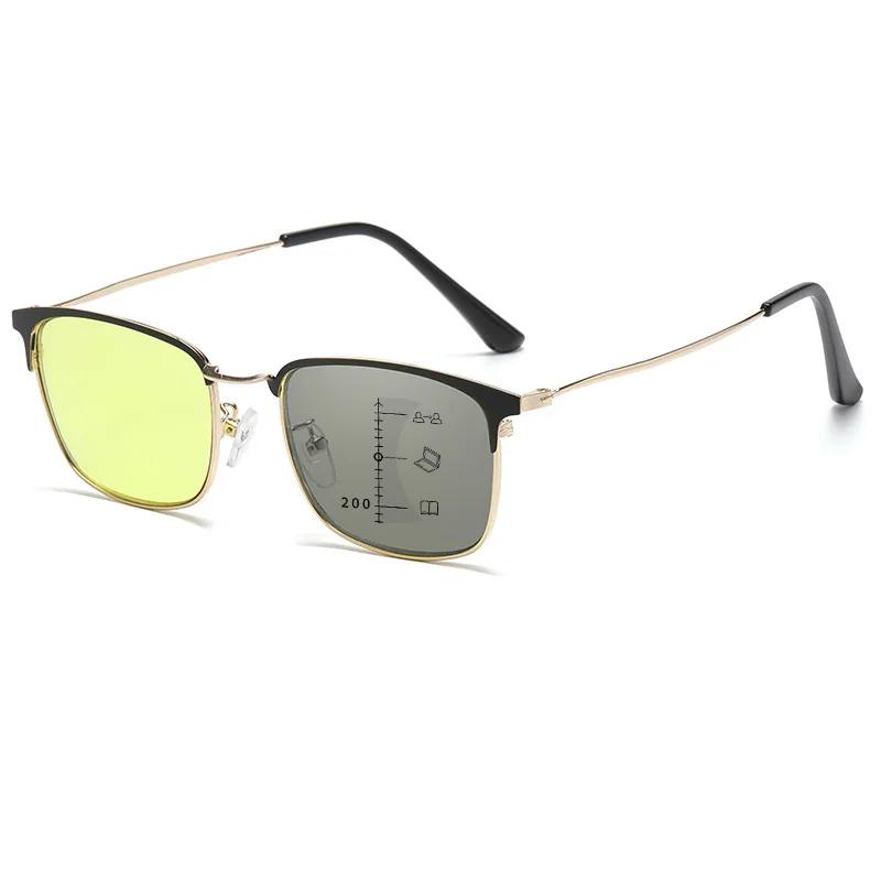 2025Night Vision Multifocal Photochromic Glasses Yellow Anti Blue Light Reading Glasses Business Dual-purpose Presbyopia Glasses