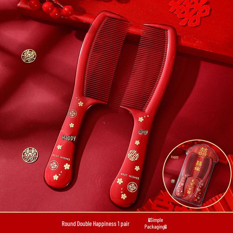 Бордовый Деревянный Свадебный Набор Расчесок с Зеркалом - Подарочная Коробка для Приданого Невесты